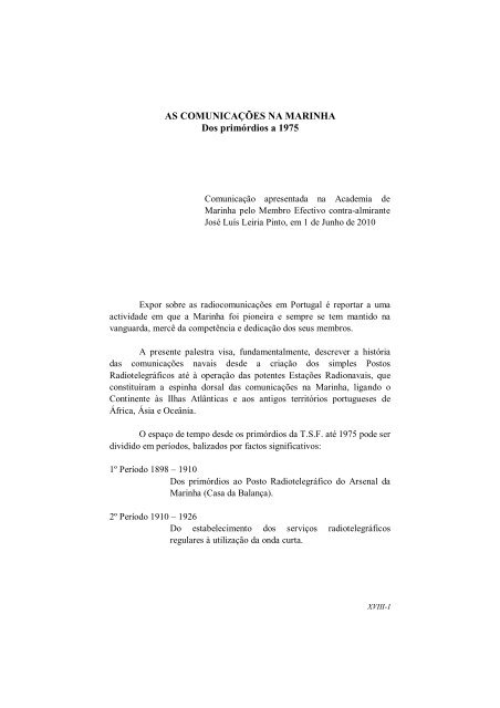 AS COMUNICAÃÃES NA MARINHA Dos primÃ³rdios a ... - Academia