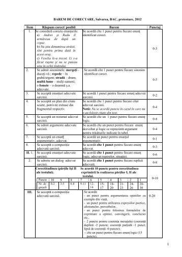 BAREM DE CORECTARE, Salvarea, BAC, pretestare, 2012 ... - AEE