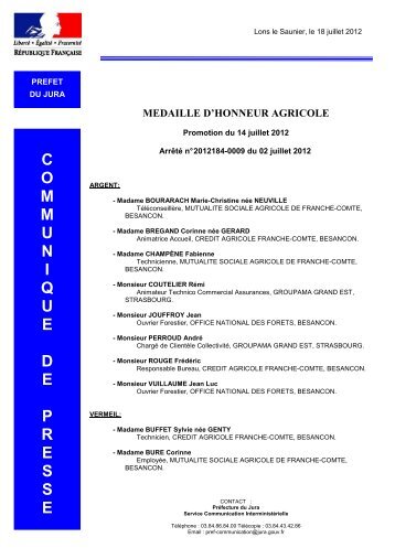 medaille d'honneur agricole - Préfecture