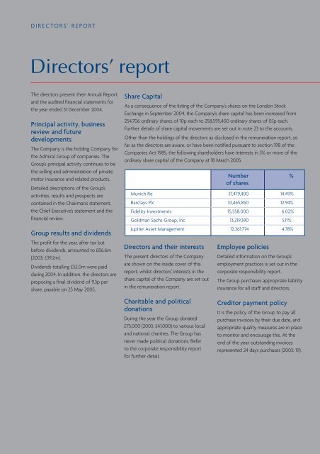 Directors' report - the Admiral Group plc