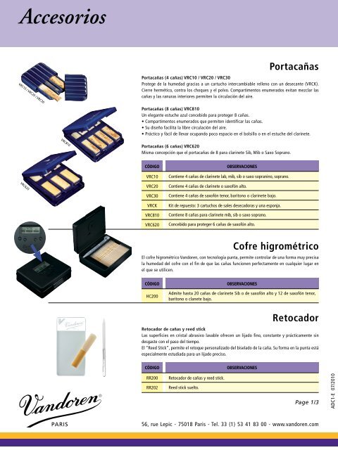 CaÃ±as de clarinete paginas 2 - 5 Boquillas de clarinete ... - vandoren