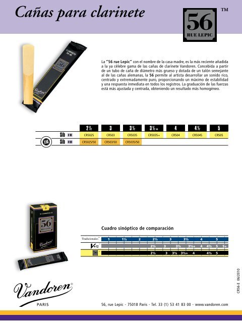 CaÃ±as de clarinete paginas 2 - 5 Boquillas de clarinete ... - vandoren