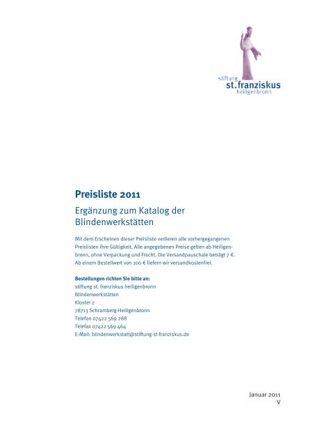 Preisliste 2011 - Stiftung St. Franziskus Heiligenbronn