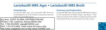 Lactobacilli MRS Agar â¢ Lactobacilli MRS Broth - Voigt Global ...