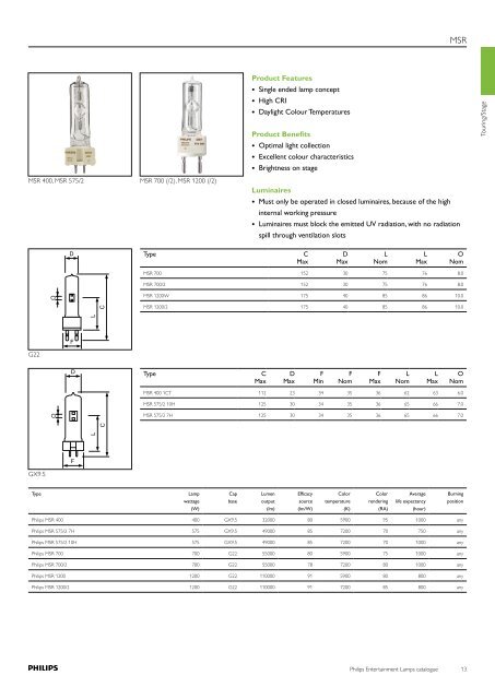 Philips Entertainment Lamps catalogue