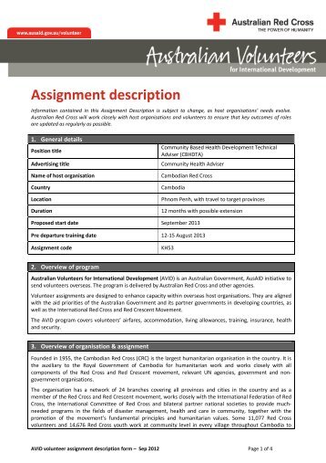 Assignment description - Australian Red Cross