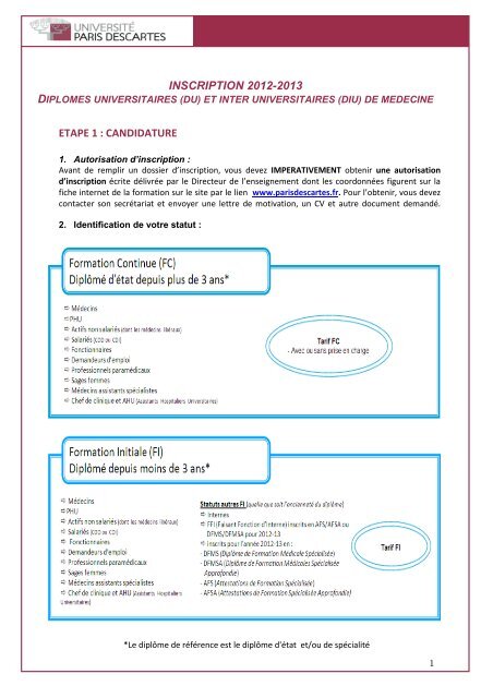 ProcÃ©dure d'inscription - UniversitÃ© Paris Descartes Le portail de la ...