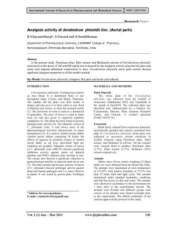 Analgesic activity of clerodendrum phlomidis linn. (Aerial parts)