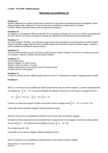 suite des exercices sur la rÃ©solution de problÃ¨mes