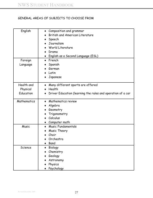 Student Handbook - NW Services