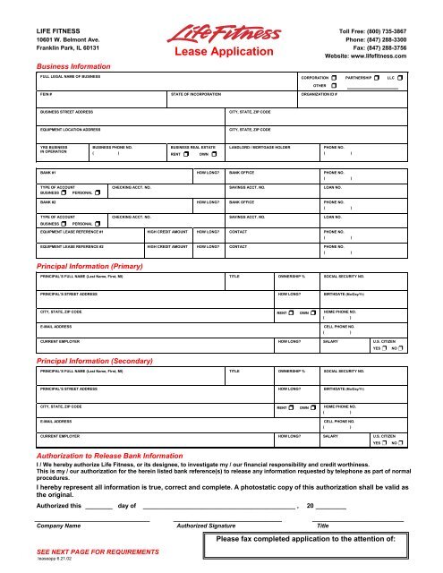 Download a Lease Application - Life Fitness