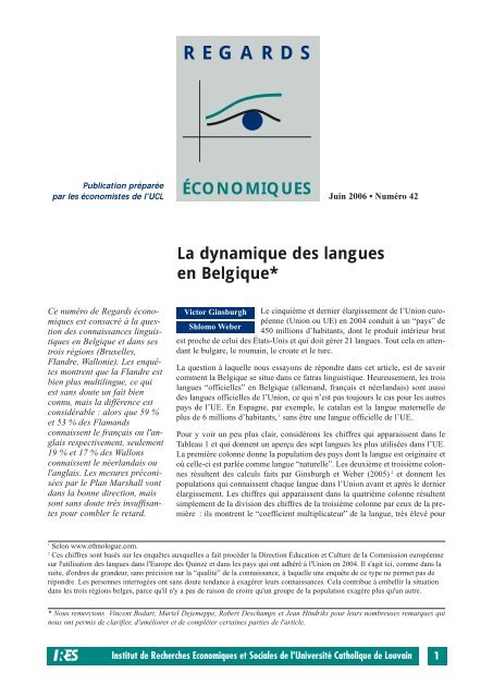 La dynamique des langues en Belgique - Ecares