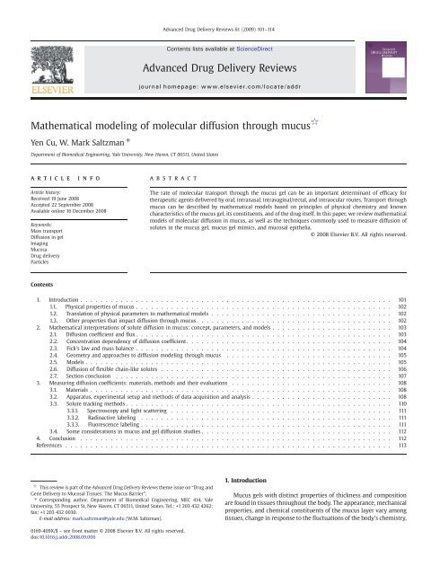 Mathematical modeling of molecular diffusion through mucus