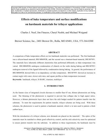 Effects of bake temperature and surface ... - Brewer Science