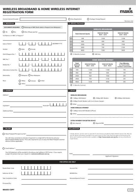 wireless broadband & home wireless internet registration form - Maxis