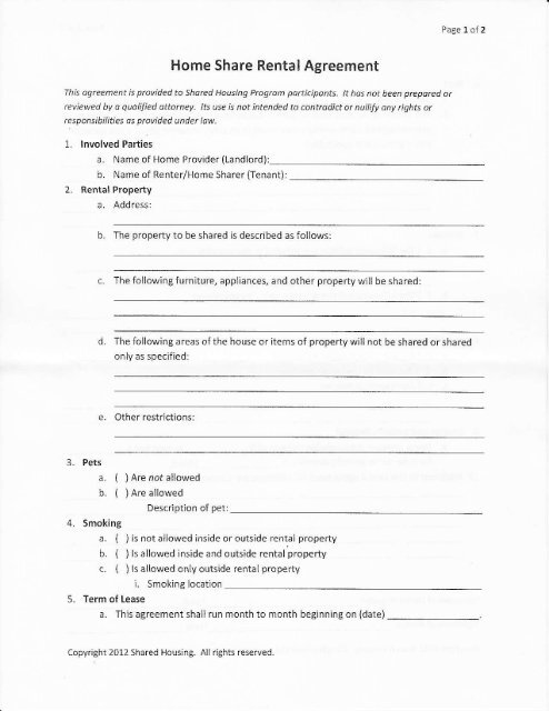 Share House Agreement Template Share House Agreement Template