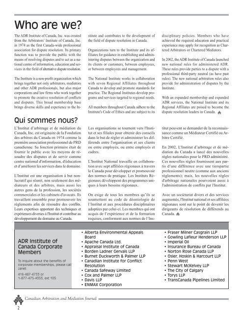 Printemps/ÃtÃ© 2012 - ADR Institute of Canada
