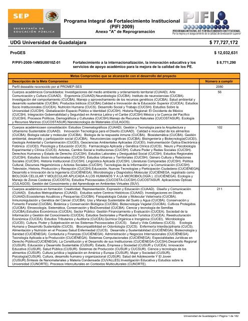 Programa Integral De Fortalecimiento Institucional Pifi 2009 Udg