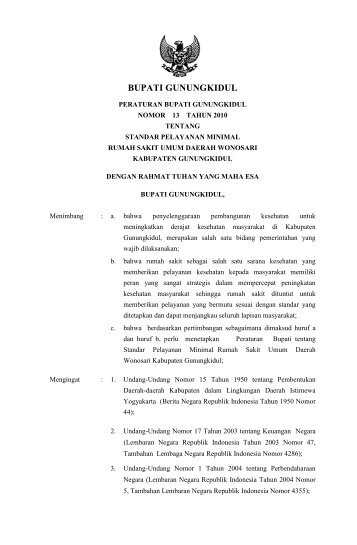 peraturan bupati gunungkidul nomor 13 tahun 2010 tentang standar ...