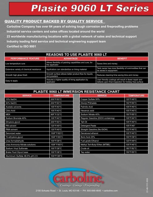 Plasite 9060 LT Product Flyer - Carboline