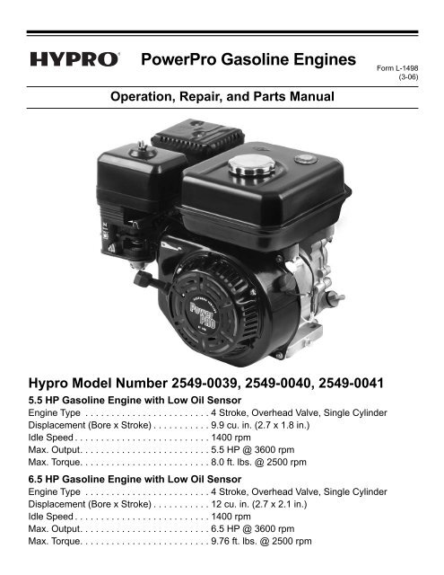 PowerPro Gasoline Engines Operation, Repair, and ... - Hypro Pumps