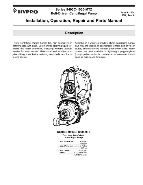Pentair Hypro Hydraulically Driven Pressure Washers Agricultural Spray Accessories