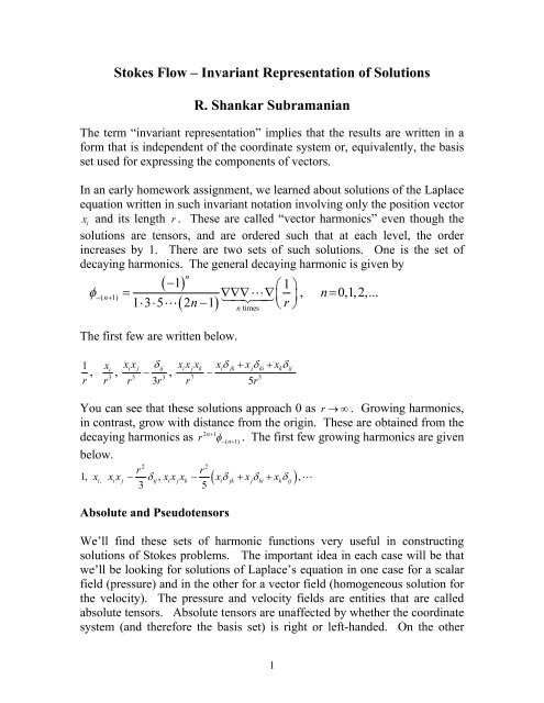 Stokes Flow – Invariant Representation of Solutions