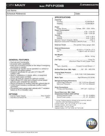 Model: PVFY-P12E00B - Mitsubishi Electric Sales Canada Inc.