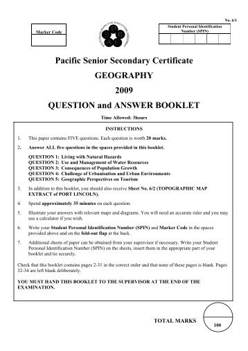 Pacific Senior Secondary Certificate GEOGRAPHY 2009 QUESTION ...