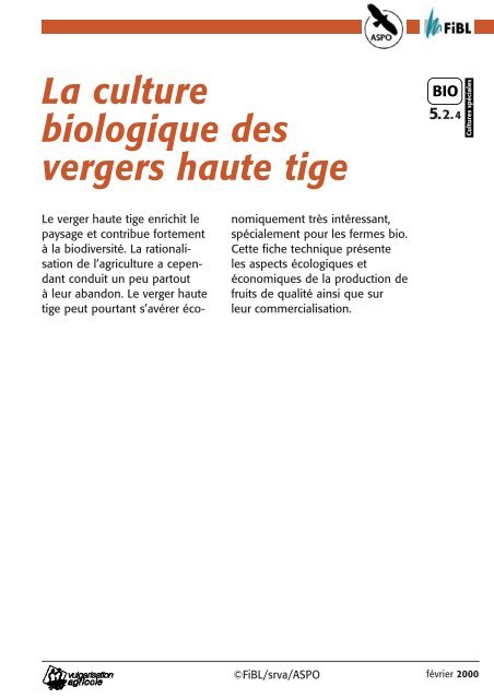 La culture biologique des vergers haute tige - Le centre d'agriculture ...
