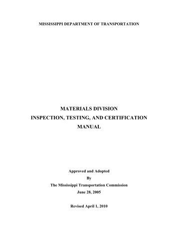 Materials Division Inspection, Testing, and Certification Manual Ver ...
