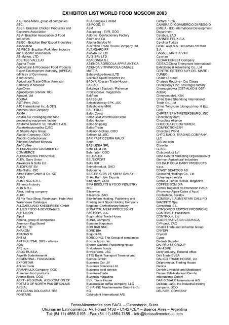 Exhibitor List World Food Moscow 2003 Foodexhibitions