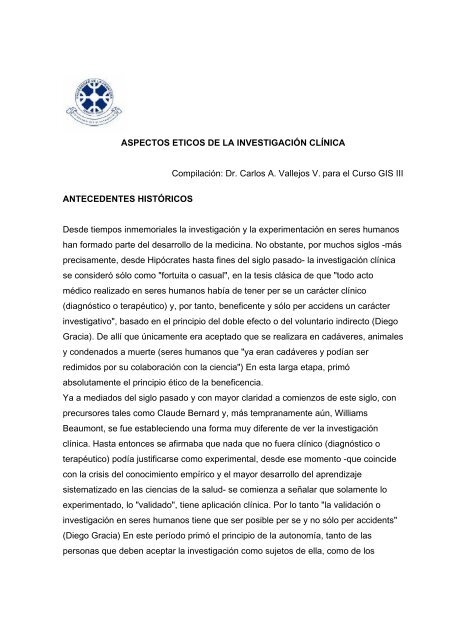 ASPECTOS ETICOS DE LA INVESTIGACIÃ“N CLÃ NICA CompilaciÃ³n ...