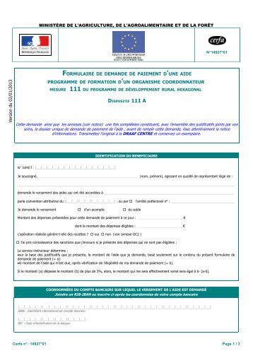 Mesure 111A-OC - Formulaire de demande de paiement