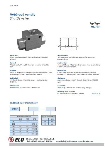 Výběrové ventily Shuttle valve VU/SF
