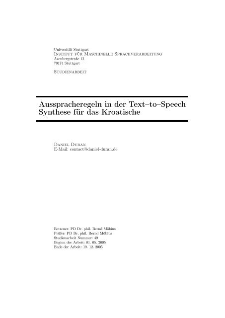 Ausspracheregeln für die Text-to-Speech ... - IMS - Universität Stuttgart