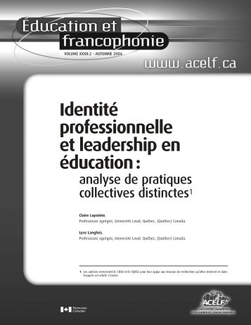 L'identitÃ© professionnelle des chefs d'Ã©tablissements scolaires - acelf