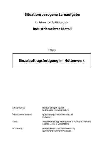 Situationsbezogene Lernaufgabe Industriemeister Metall - Meistersite