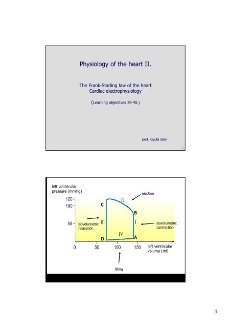 Physiology of the heart II. Cardiac electrophysiology The heart as a ...