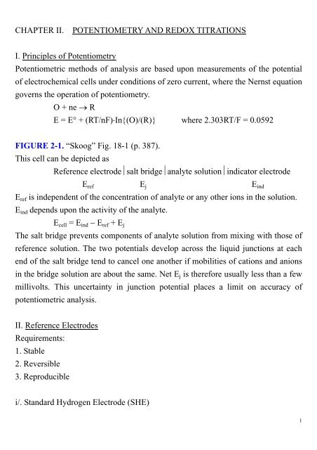 CHAPTER II. POTENTIOMETRY AND REDOX TITRATIONS I ...