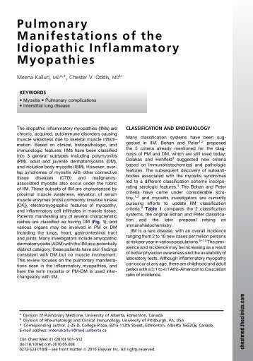 Pulmonary Manifestations of the Idiopathic Inflammatory Myopathies