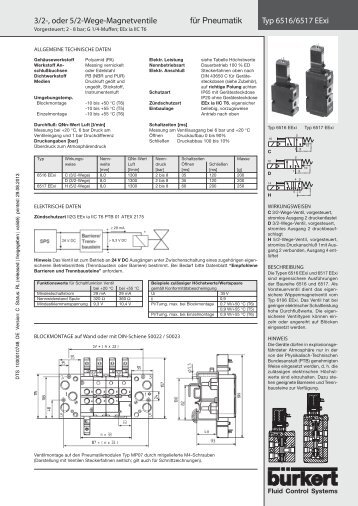 Typ 6516/6517 EExi 3/2-, oder 5/2-Wege-Magnetventile fÃ¼r Pneumatik