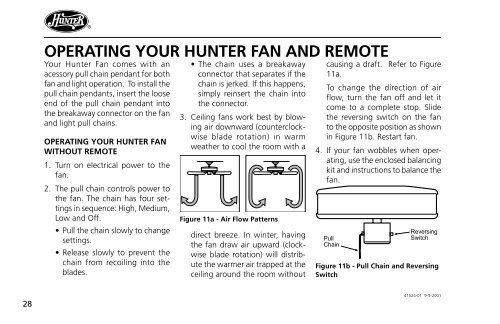 Installation and Operation Manual For Hunter Ceiling ... - Hunter Fan