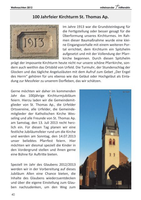 Pfarrbrief der Katholischen Kirche in Wesseling - Katholische Kirche ...