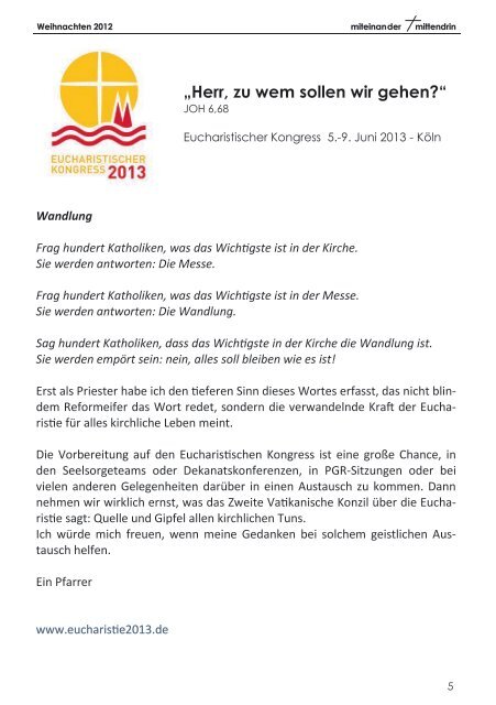 Pfarrbrief der Katholischen Kirche in Wesseling - Katholische Kirche ...