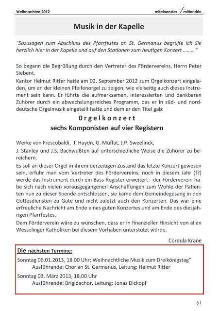 Pfarrbrief der Katholischen Kirche in Wesseling - Katholische Kirche ...