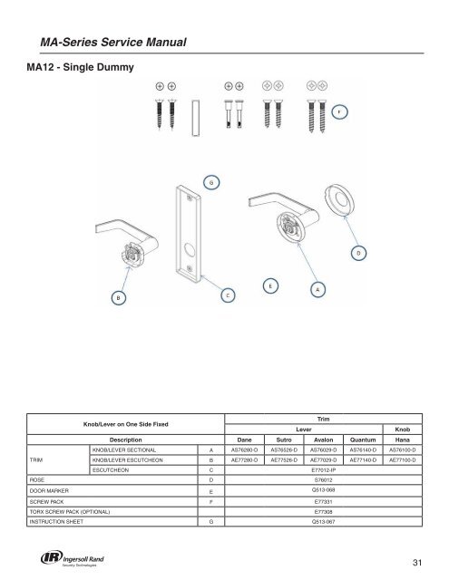 Falcon MA Series Service Manual - Access Hardware Supply