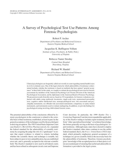 A Survey Of Psychological Test Use Patterns Among ... - Researchgate