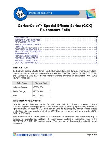 Product Bulletin - Gerber Scientific Products