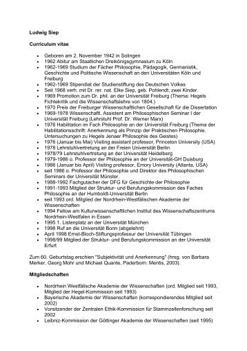 Ludwig Siep Curriculum vitae â¢ Geboren am 2. November 1942 in ...